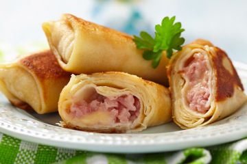 Crêpes roulées au jambon et fromage