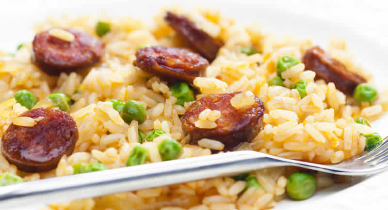 Risotto chorizo petit pois safran