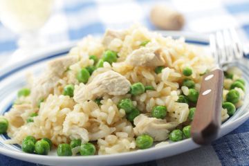 Risotto de poulet aux petits pois