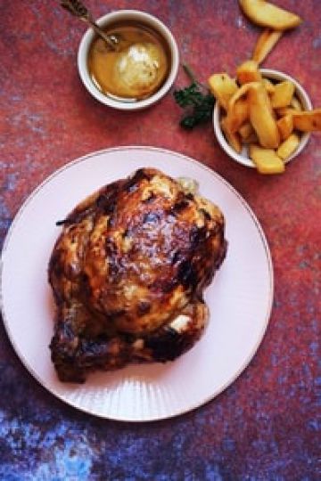 Poulet rôti à la moutarde, miel et vinaigre balsamique