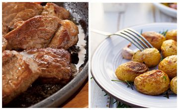 Sauté de veau au vin blanc et paprika, pommes de terre au four