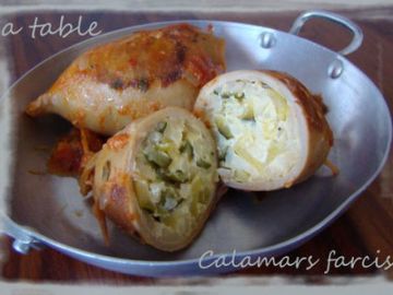 Calamars farcis aux courgettes et riz