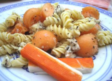 Fusillis et melon en salade  au gorgonzola