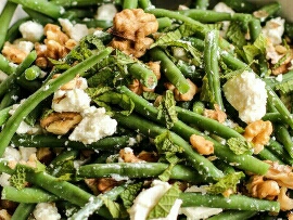 Salade de haricots verts, menthe et noix