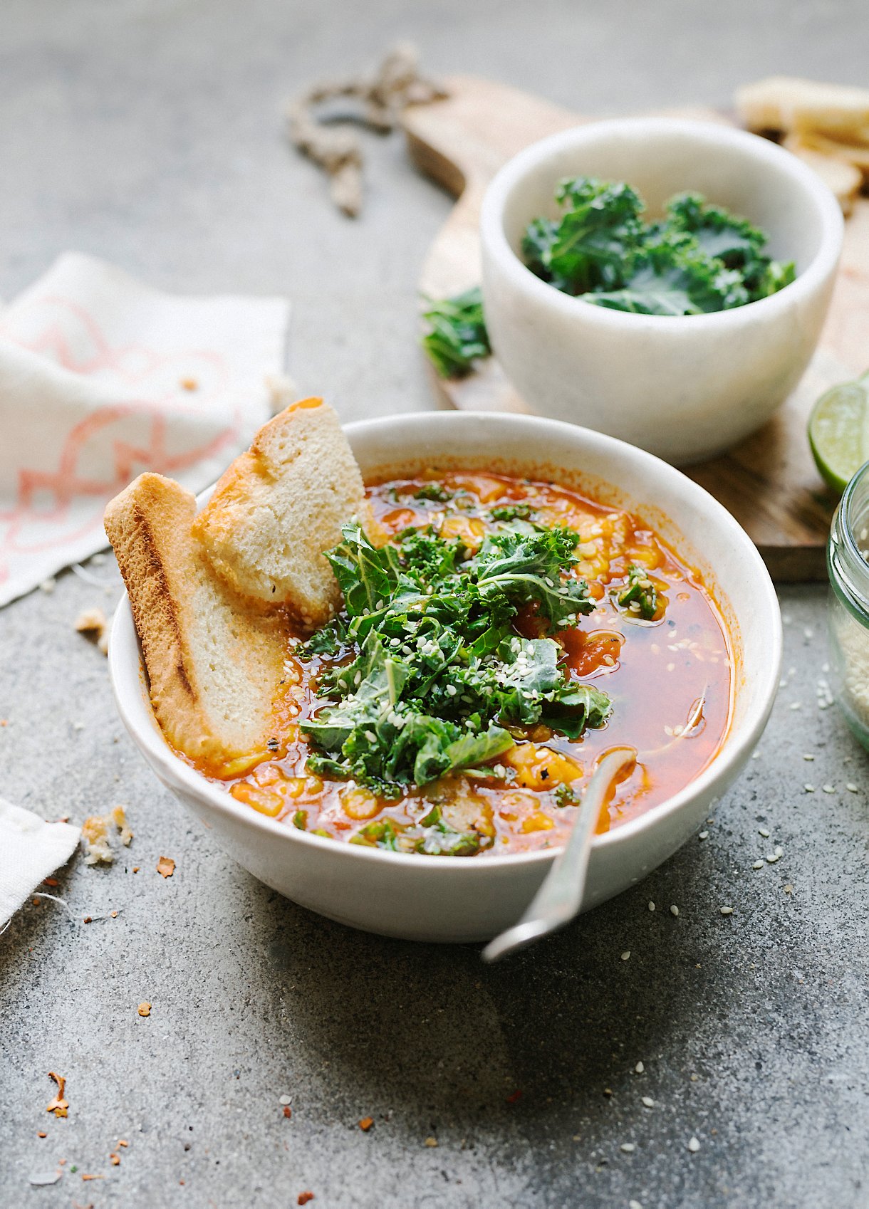 Soupe de lentilles corail et chou kale