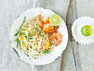 Spaghetti et gambas flambées au pastis