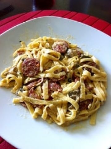 Tagliatelles au chorizo sauce aux champignons