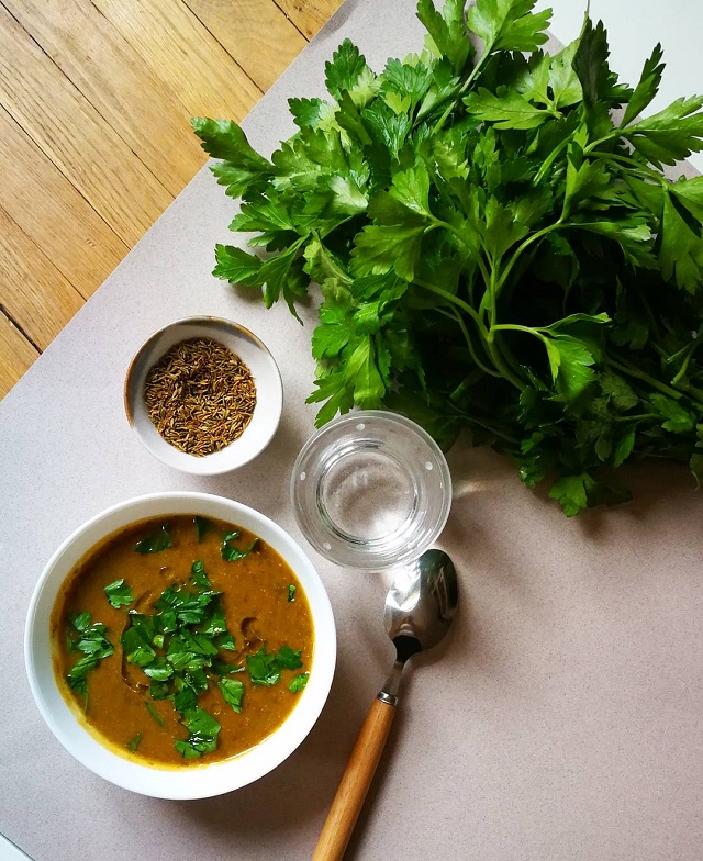 Soupe de lentilles vertes, carottes et cumin