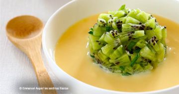 Velouté d'amandes et brunoise de Kiwi à la menthe