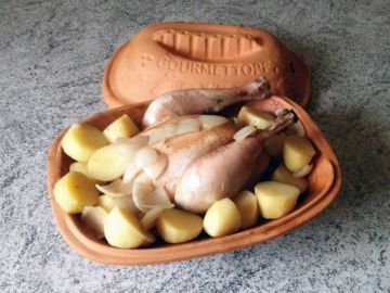 Poulet au cidre, thym, laurier