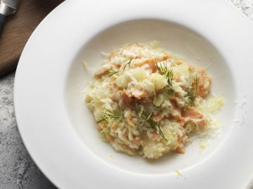 Risotto au fenouil, saumon fumé, citrons de Sicile et vodka