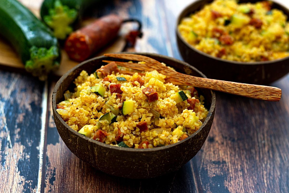 Boulgour façon risotto à la courgette et chorizo