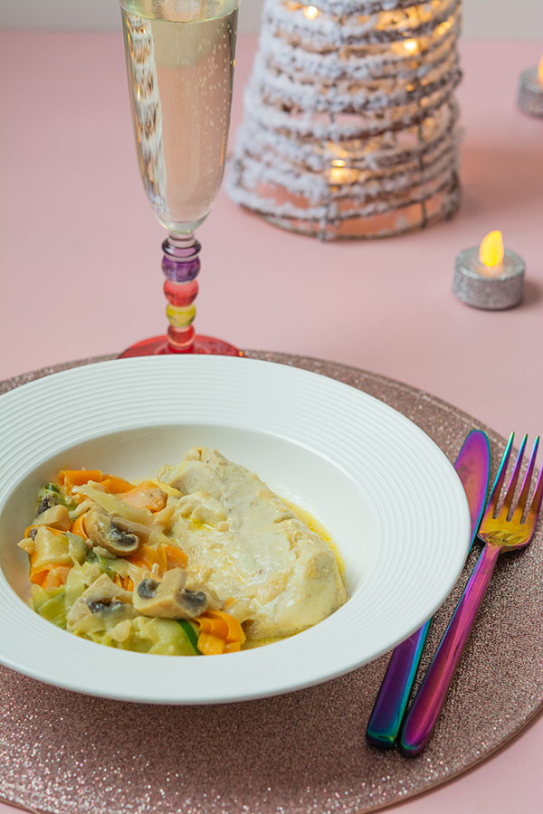 Filets de colin au champagne, tagliatelles de légumes  light Cookeo