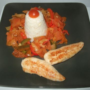 Poulet basquaise et son riz