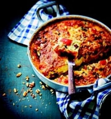 Clafoutis de tomates cerises, mozzarella et pignon