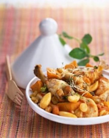 Tajine de poulet aux raisins et patates douces