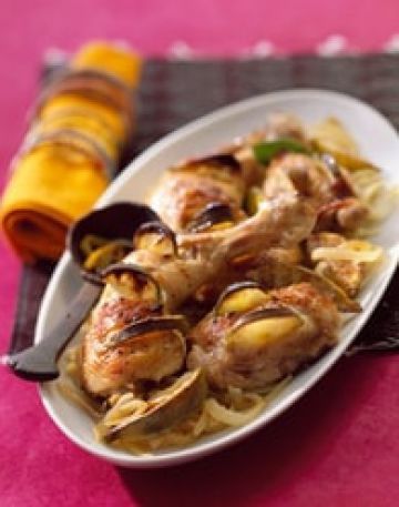 Poulet aux oignons, citron vert et piment d'Espelette