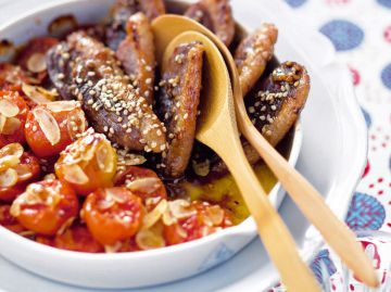 Magrets à la plancha et tomates confites aux amandes