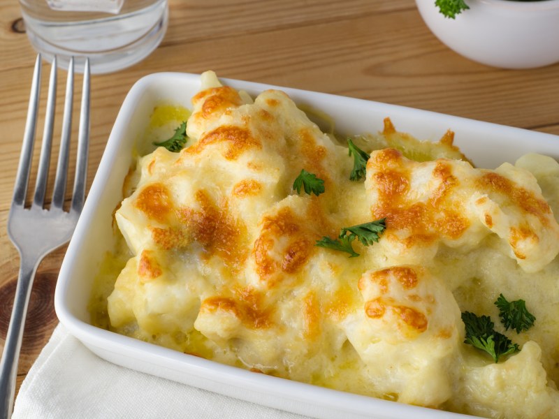 Gratin de chou fleur oeufs durs en béchamel au cidre diététique