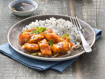 Porc caramélisé à l’orange et à la sauce soja sucrée