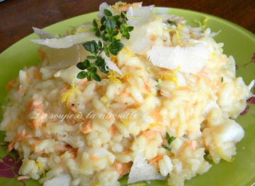 Risotto citronné au saumon et au crabe