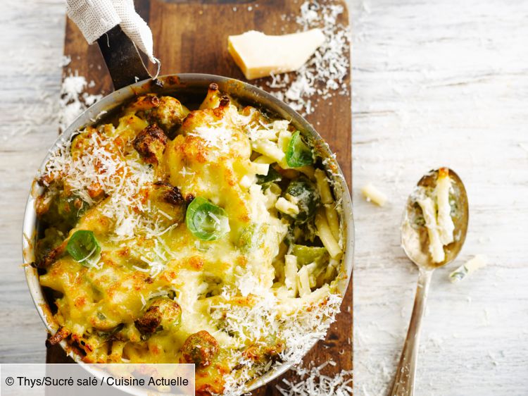 Gratin de macaroni et choux de Bruxelles