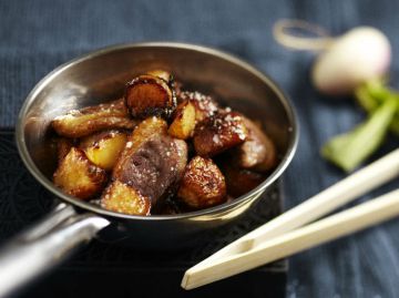 Magret de canard au miel et au citron et sa fondue de navets