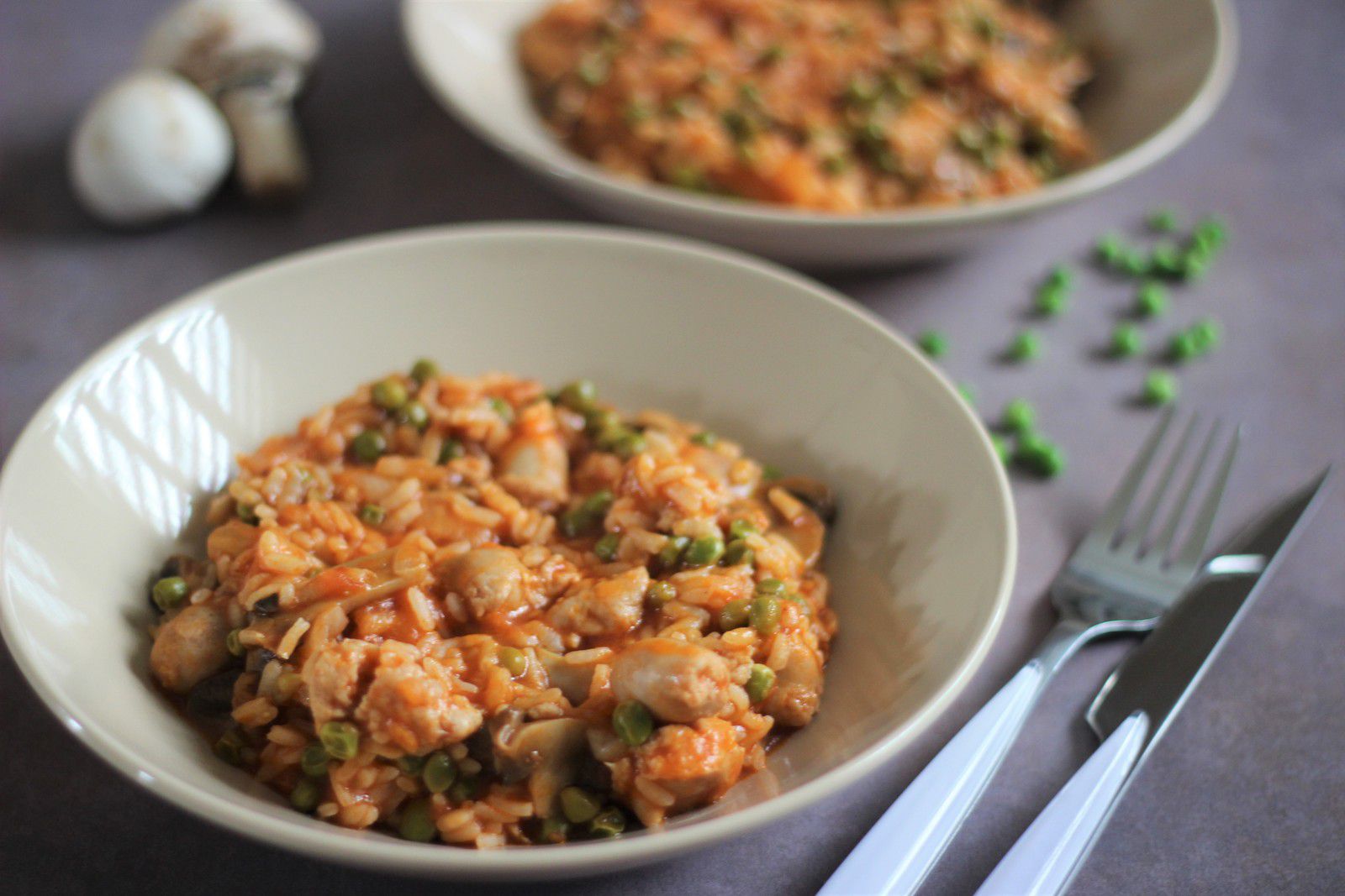 Risotto tomate petits pois saucisses poulet cookeo